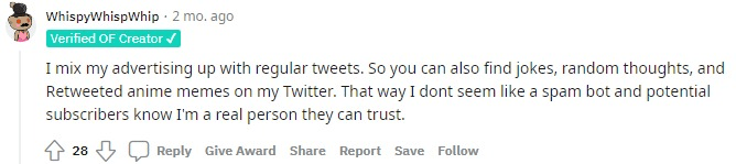 How to advertise OnlyFans on Twitter - mix up your posts with regular Tweets so your profile feels organic.